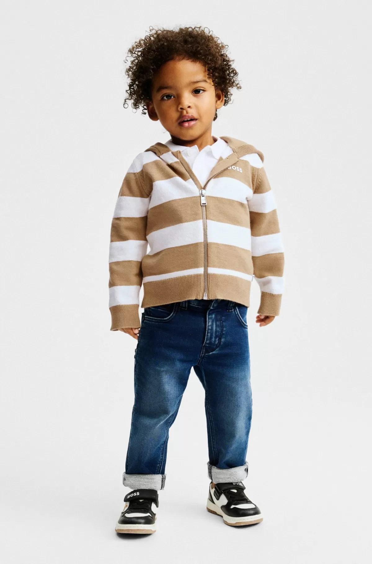 HUGO BOSS Stribet Cardigan Til Børn I Bomuld Med Logoprint Mønstret Cheap