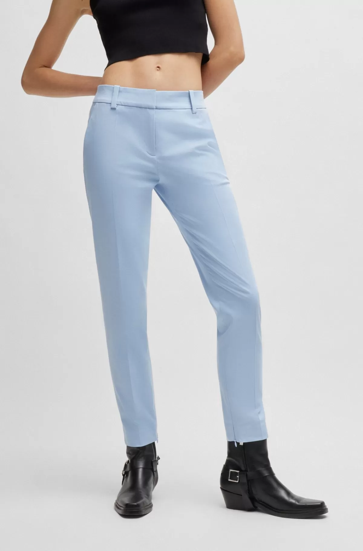 HUGO BOSS Stumpede Bukser Med Slim Fit Og Indvendige Lynlåssømme Lyseblå Store