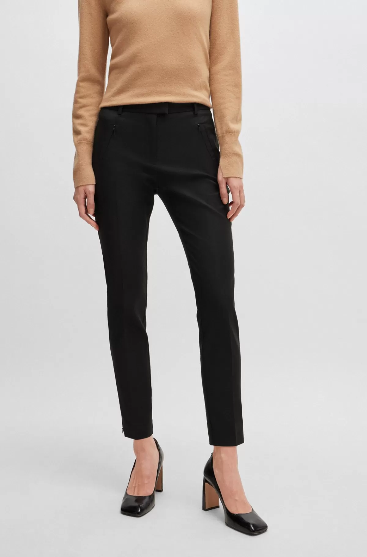 HUGO BOSS Stumpede Bukser Med Slim Fit Og Lynlåssømme Sort New
