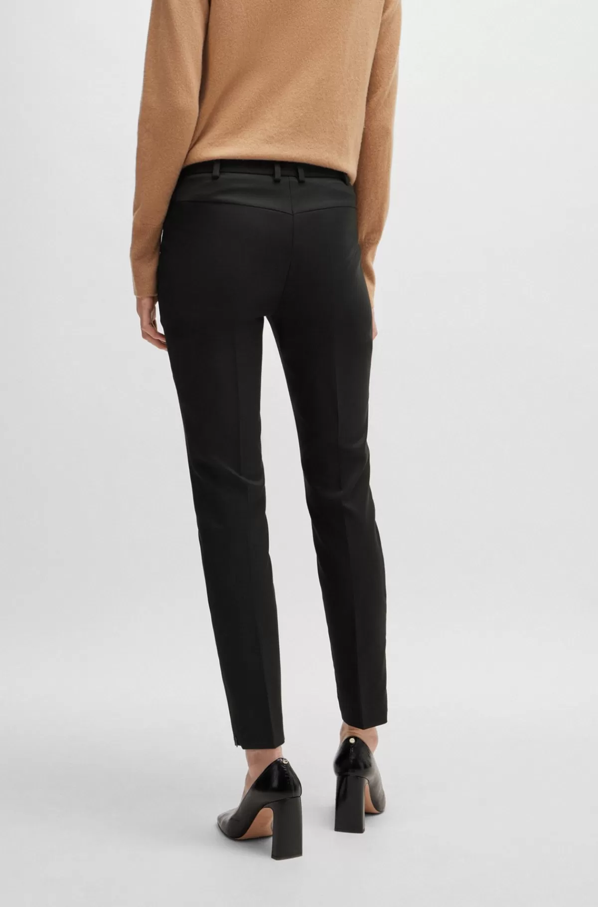 HUGO BOSS Stumpede Bukser Med Slim Fit Og Lynlåssømme Sort New
