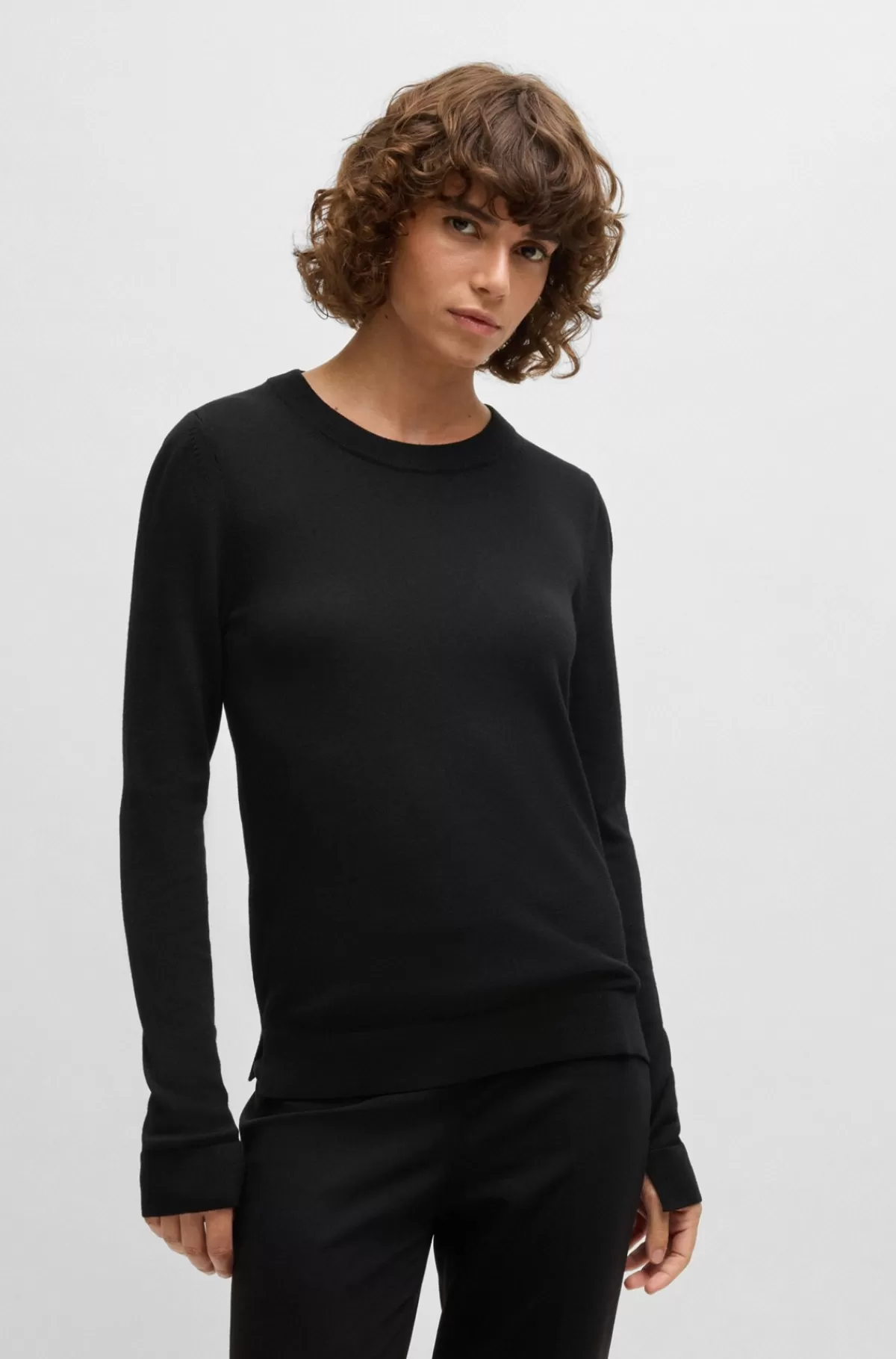 HUGO BOSS Sweater I Merinould Med Crew Neck Sort Cheap
