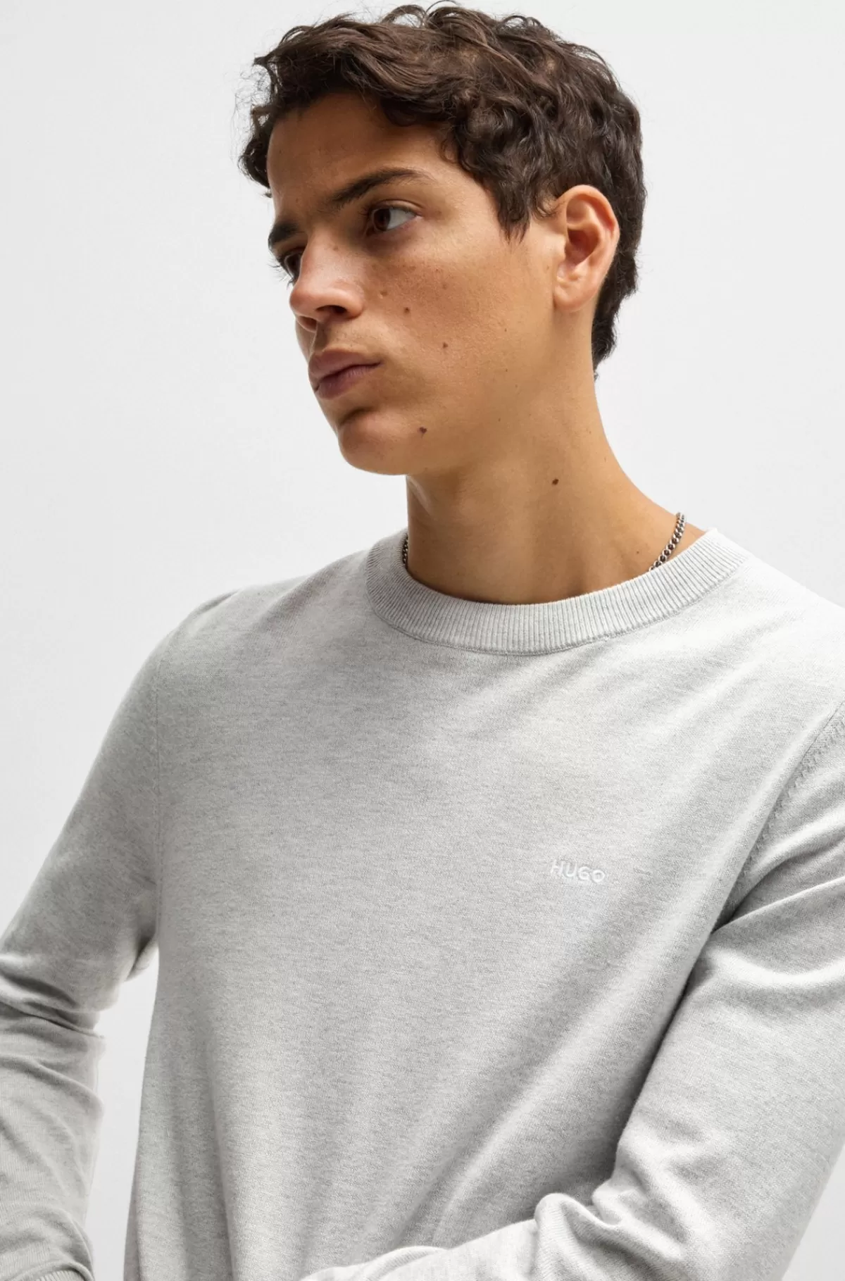 HUGO BOSS Sweater Med Almindelig Pasform I Bomuldsblanding Lysegrå Outlet