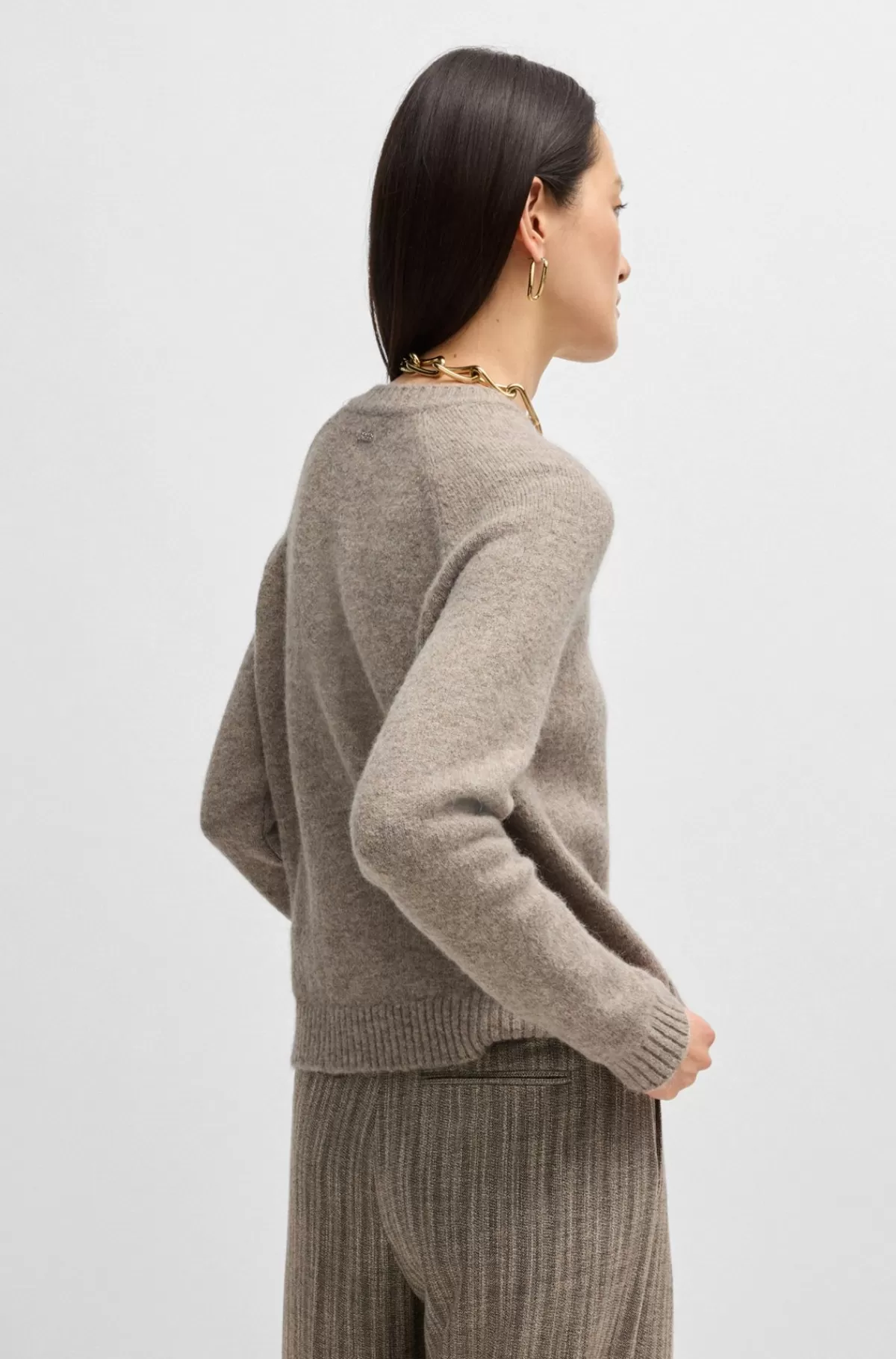 HUGO BOSS Sweater Med Crew Neck I Stof Med Stræk Lysegrå Best