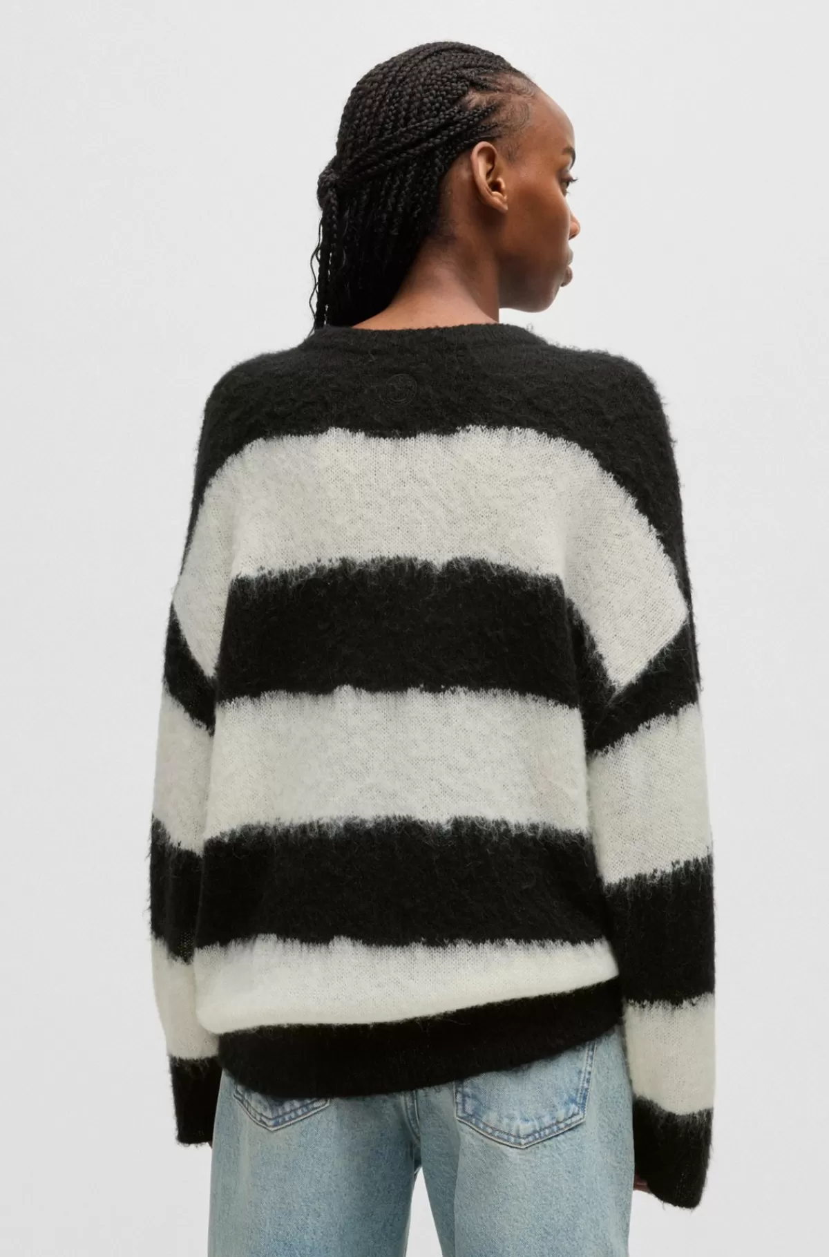 HUGO BOSS Sweater Med Oversize Fit Og Uskarpe Blokstriber Hvid/sort Clearance