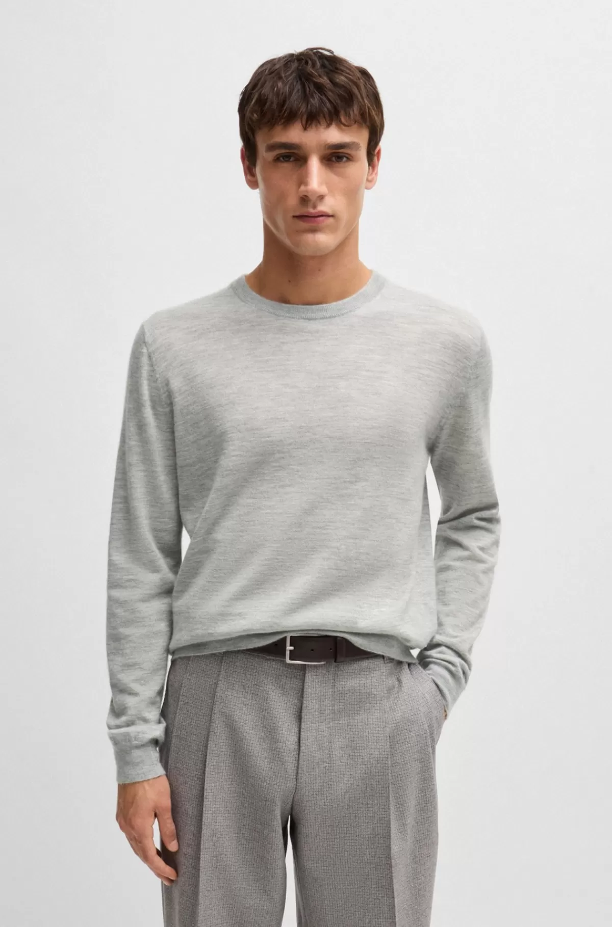 HUGO BOSS Sweater Med Regular Fit I Kashmir Lysegrå Clearance