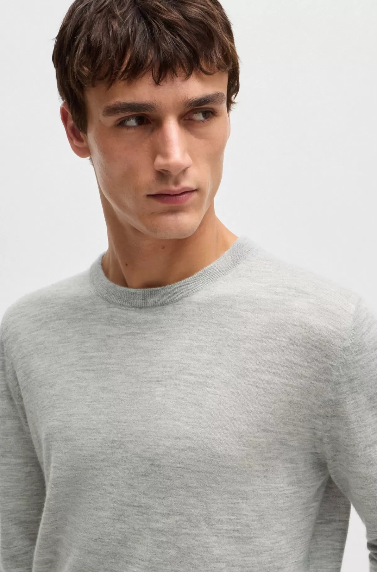 HUGO BOSS Sweater Med Regular Fit I Kashmir Lysegrå Clearance