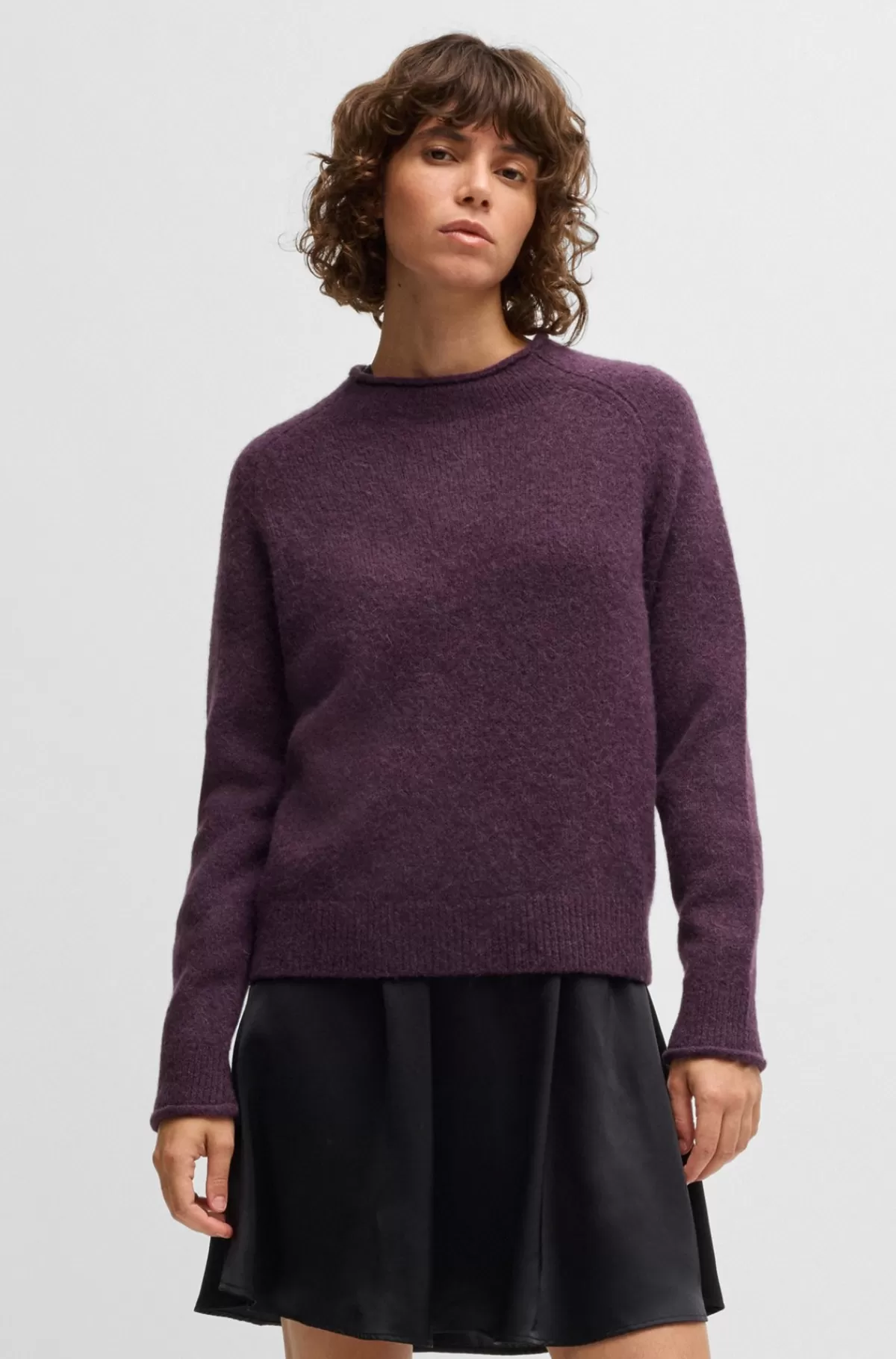 HUGO BOSS Sweater Med Regular Fit I Uldblanding Mørklilla Outlet