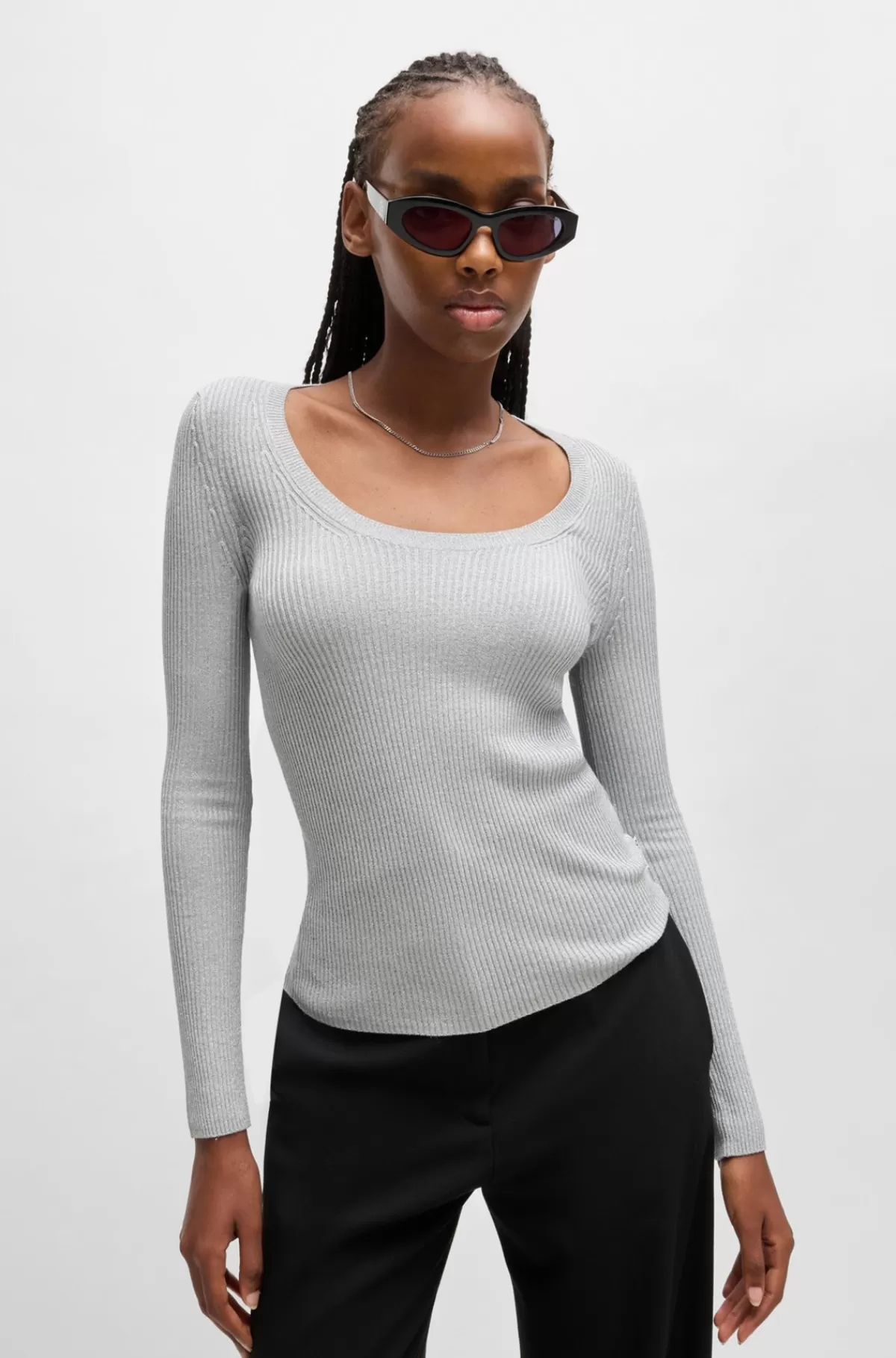 HUGO BOSS Sweater Med Slim Fit I Blødt Materiale Med Glittereffekt Lysegrå Flash Sale
