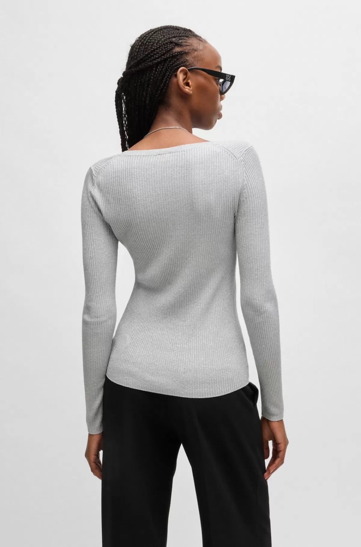 HUGO BOSS Sweater Med Slim Fit I Blødt Materiale Med Glittereffekt Lysegrå Flash Sale