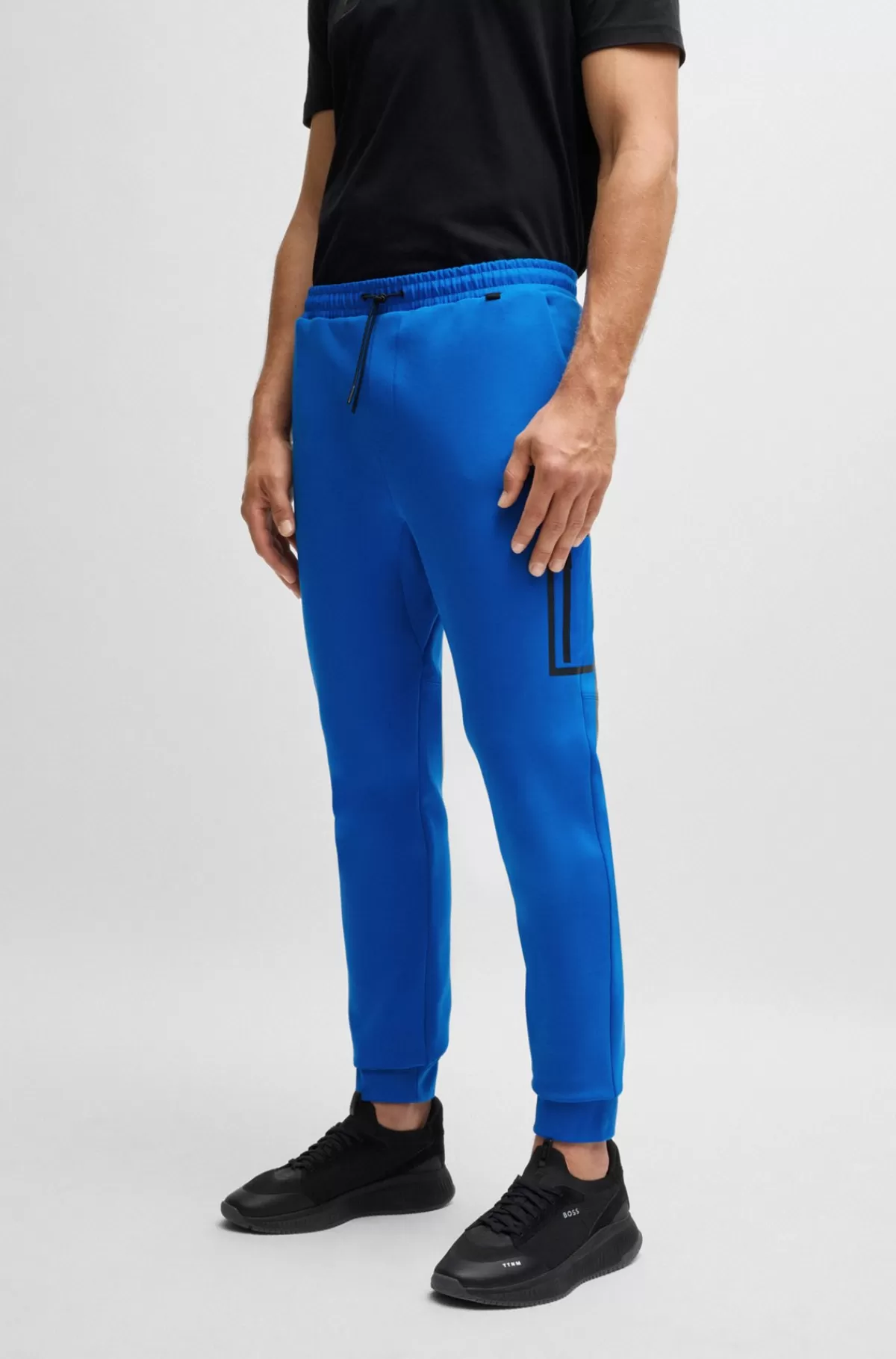 HUGO BOSS Tracksuit-bukser I Bomuldsblanding Med Dekorativt Reflekterende Logo Blå Fashion