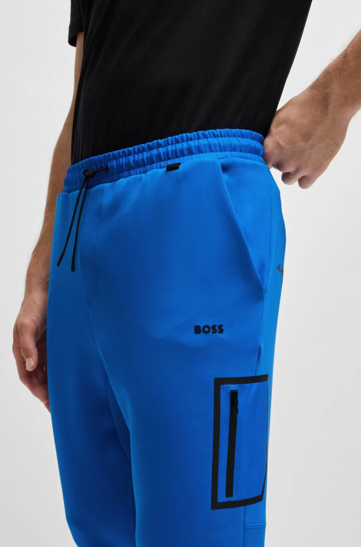 HUGO BOSS Tracksuit-bukser I Bomuldsblanding Med Dekorativt Reflekterende Logo Blå Fashion