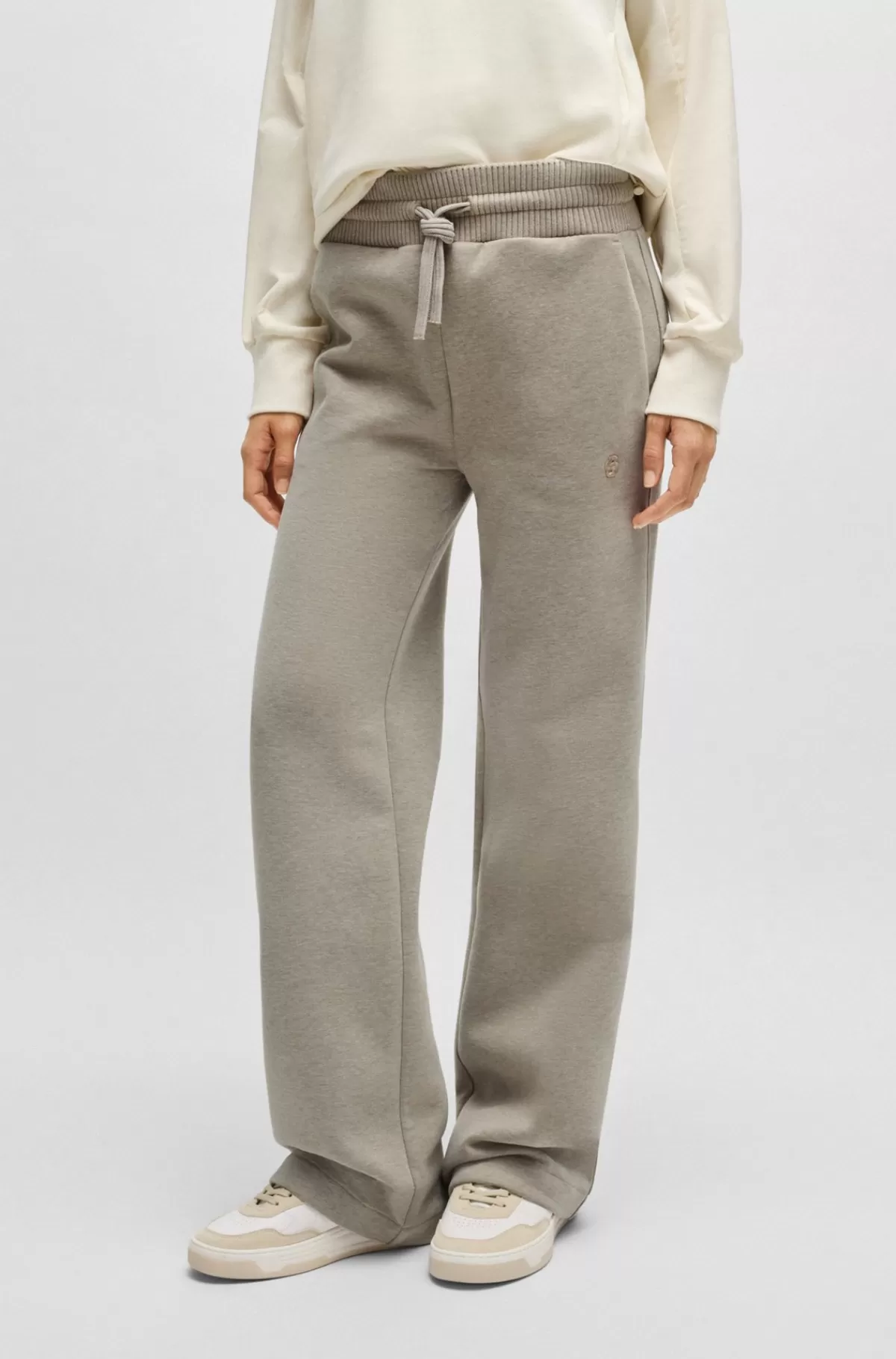 HUGO BOSS Tracksuit-bukser I Bomuldsjersey Med Dobbelt B-monogram Beige Hot