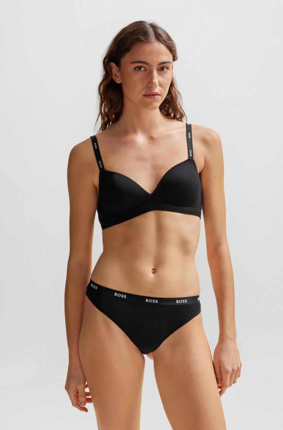 HUGO BOSS Trekant-BH I Strækjersey Med Logostropper Hvid/sort Best Sale