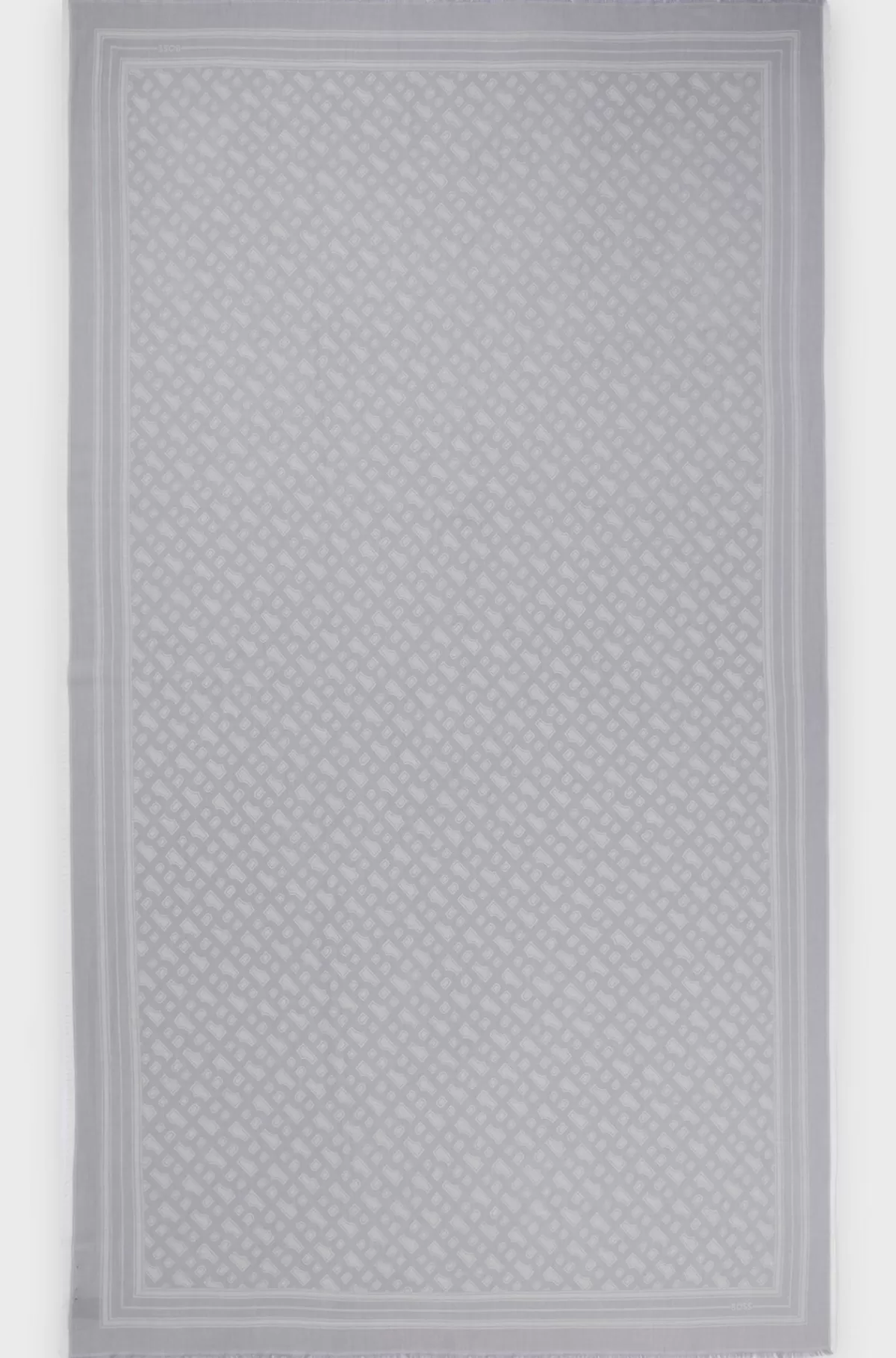 HUGO BOSS Tørklæde Af Jacquardvævet Uldblanding Med Monogram Og Frynser Sølv Hot