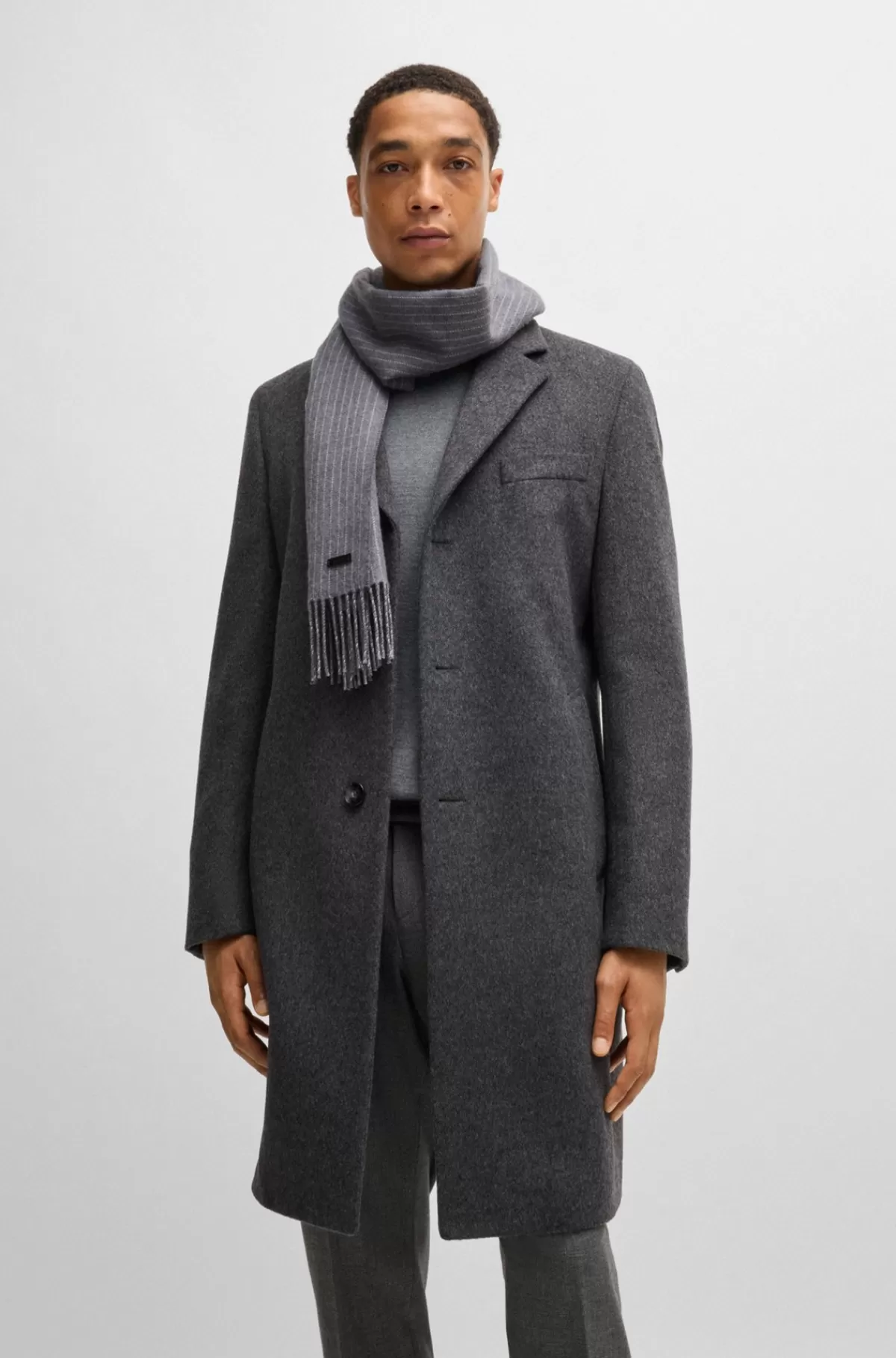 HUGO BOSS Tørklæde Uld Med Snoede Frynser Sølv Cheap