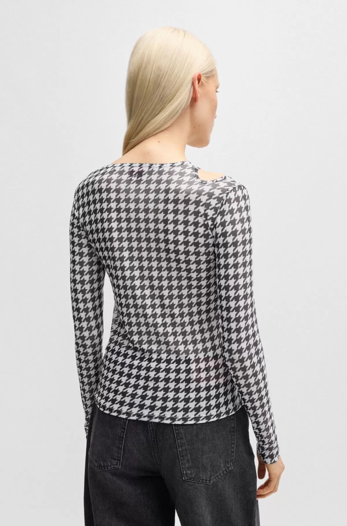 HUGO BOSS T-shirt Af Mesh Med Print Og Udskæring Ved Halsen Hvid/sort Best