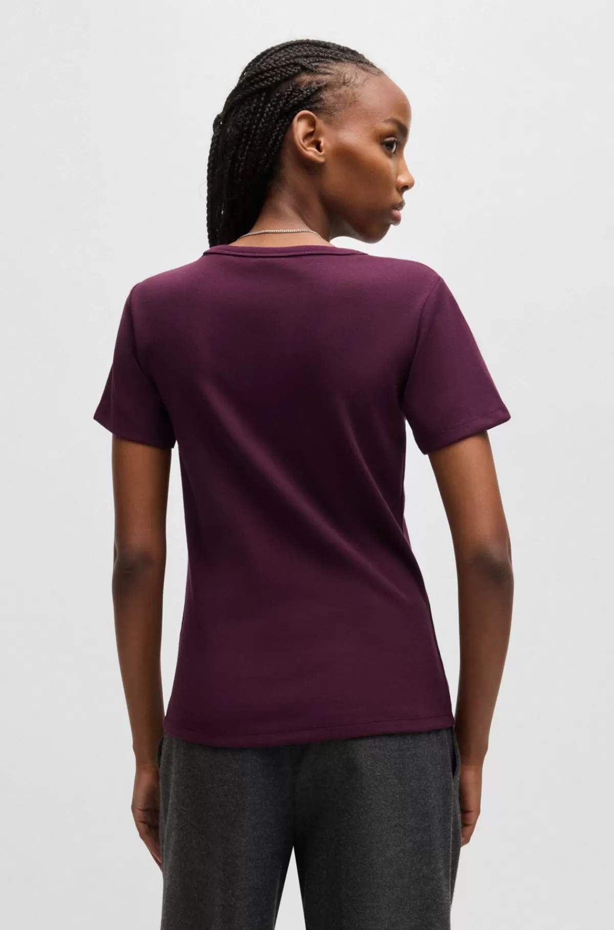 HUGO BOSS T-shirt I Bomuldsblanding Med Broderet Stablet Logo Mørklilla Online