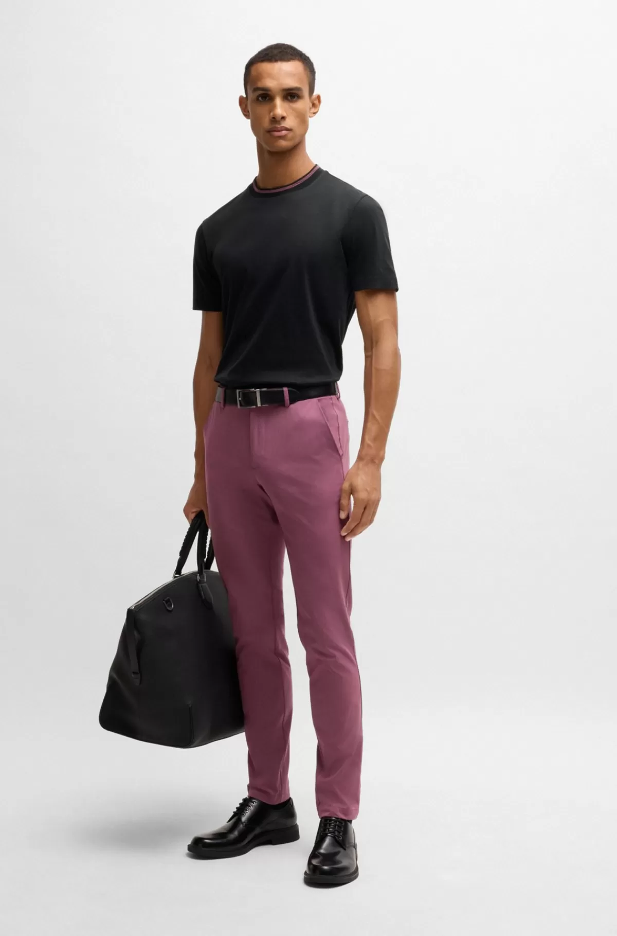 HUGO BOSS T-shirt I Merceriseret Bomuld Med Slim Fit Og Stribe På Kraven Sort Sale