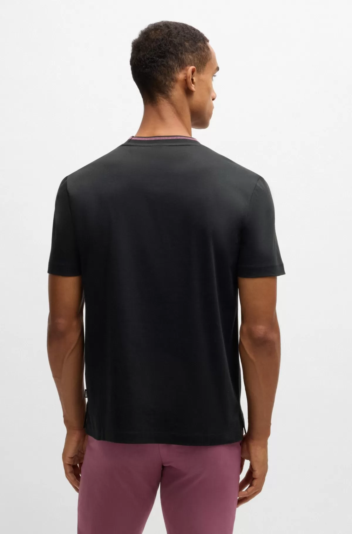 HUGO BOSS T-shirt I Merceriseret Bomuld Med Slim Fit Og Stribe På Kraven Sort Sale