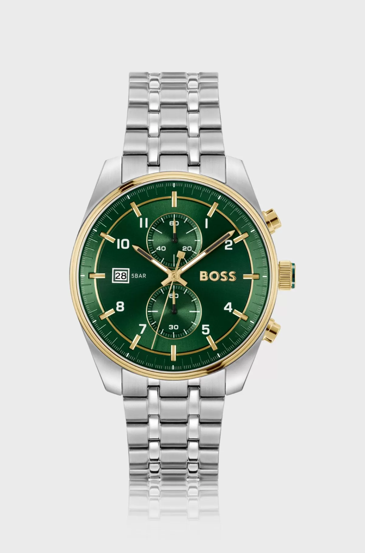 HUGO BOSS Two-tone Chronograph Watch With Green Dial Sølv Discount