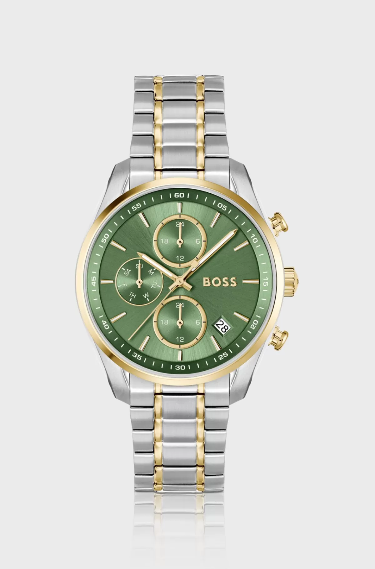 HUGO BOSS Two-tone Watch With Green Dial And Five-link Bracelet Sølv Shop