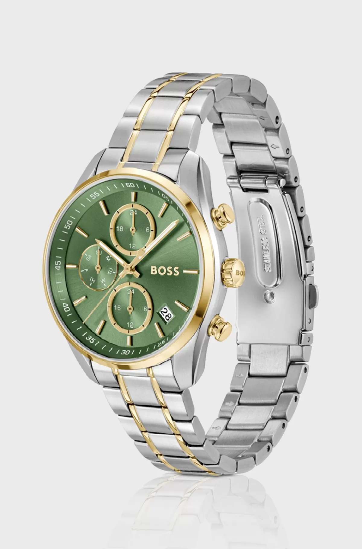 HUGO BOSS Two-tone Watch With Green Dial And Five-link Bracelet Sølv Shop