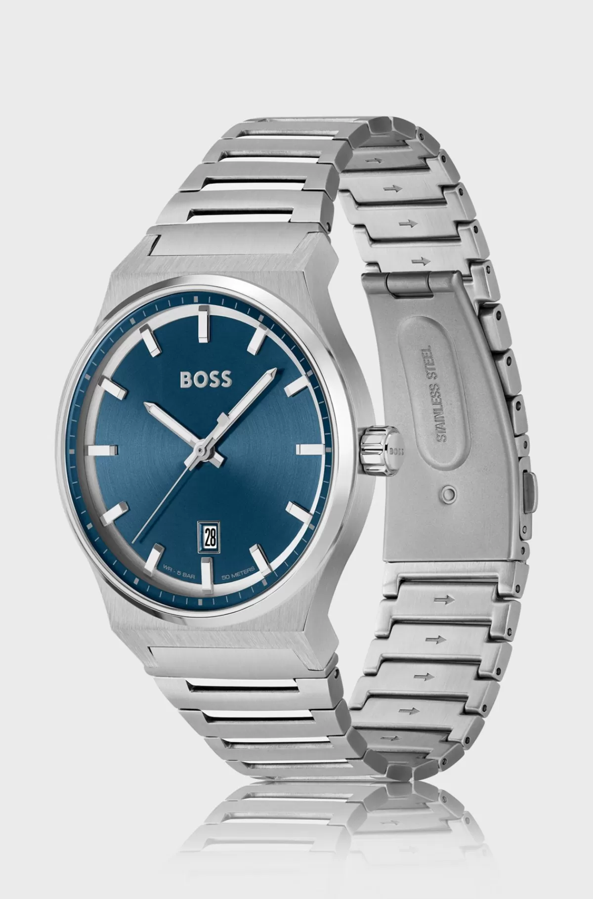 HUGO BOSS Ur I Rustfrit Stål Med Blå Urskive Og Lænkerem Sølv Best
