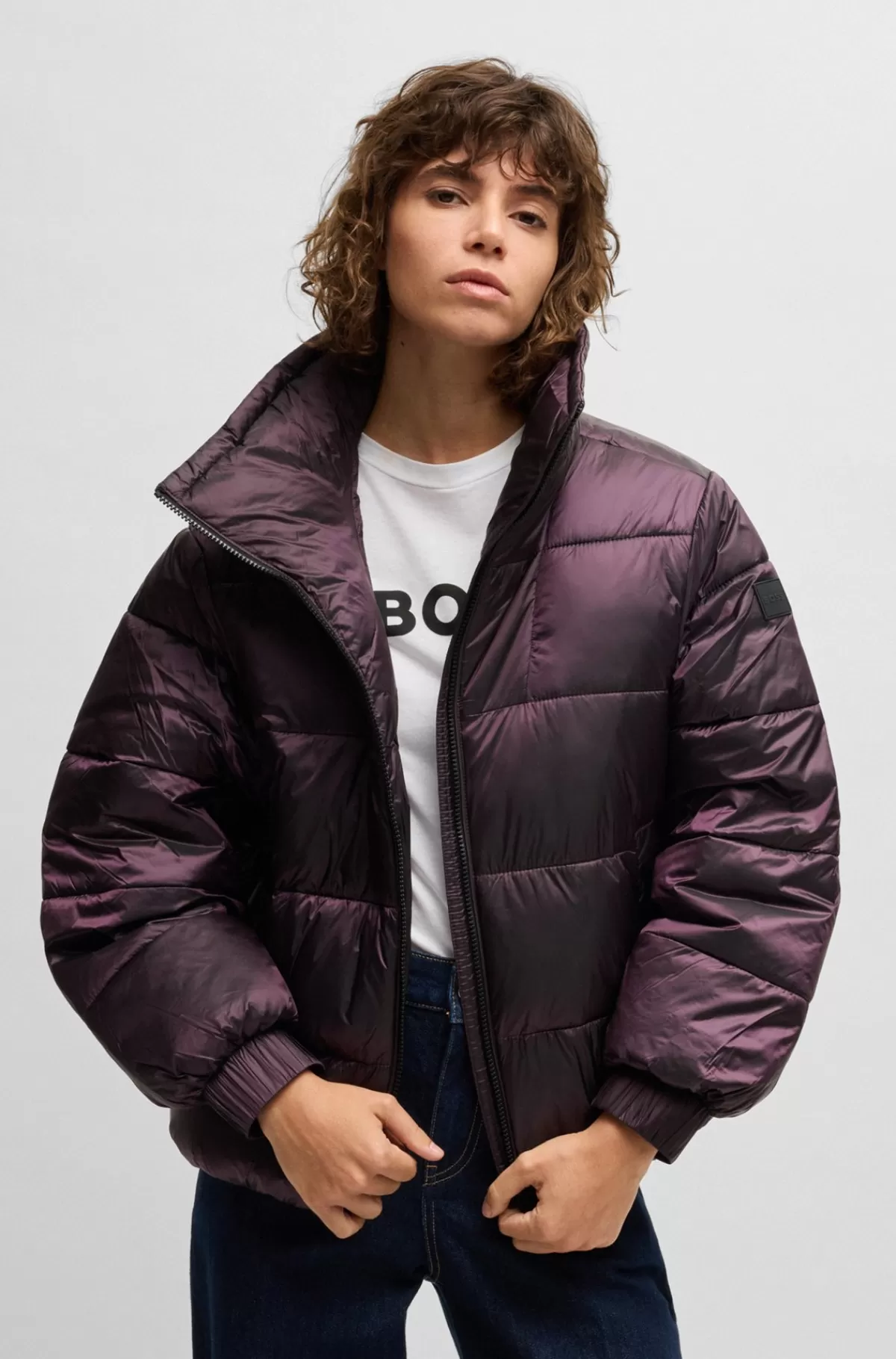 HUGO BOSS Vandskyende Pufferjakke Med Logomærke Mørklilla Discount