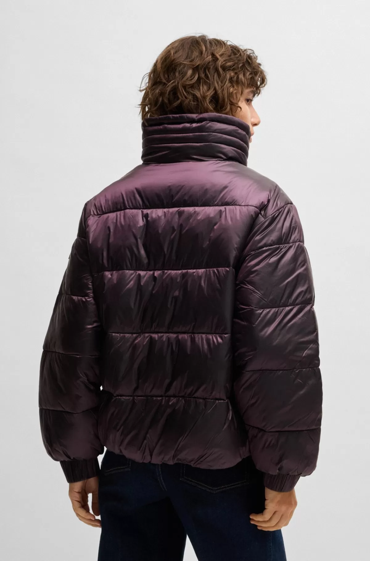 HUGO BOSS Vandskyende Pufferjakke Med Logomærke Mørklilla Discount