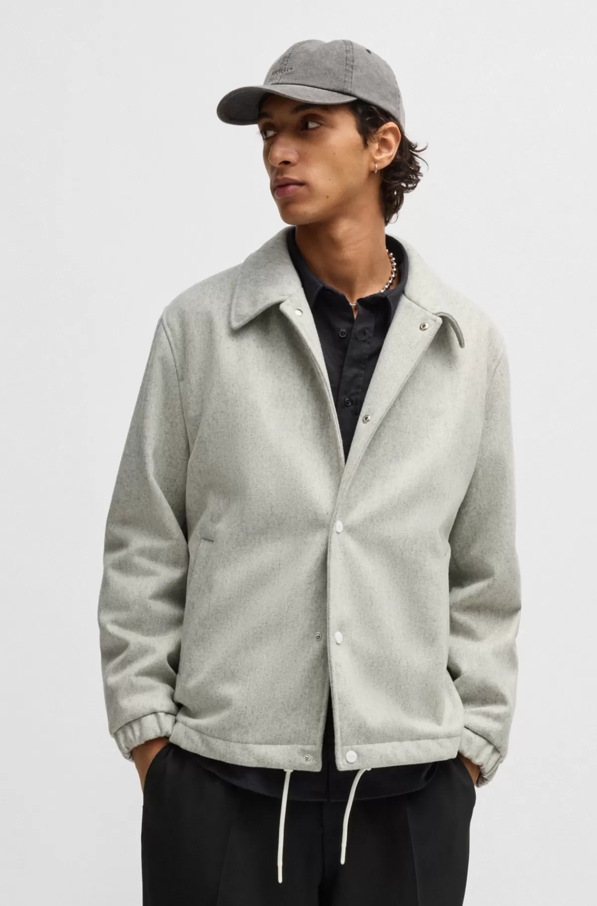 HUGO BOSS Vatteret Jakke Med Regular Fit I En Uldblanding Lysegrå Discount