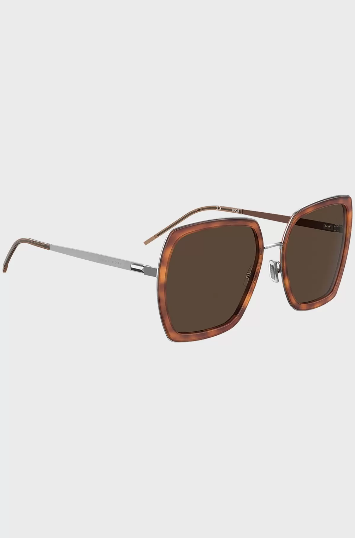 HUGO BOSS Vinklede Solbriller Med Havana-stel Og Signaturmetal Brun mønstret Cheap